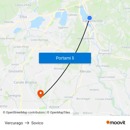 Vercurago to Sovico map