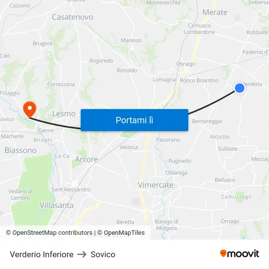 Verderio Inferiore to Sovico map