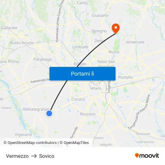 Vermezzo to Sovico map