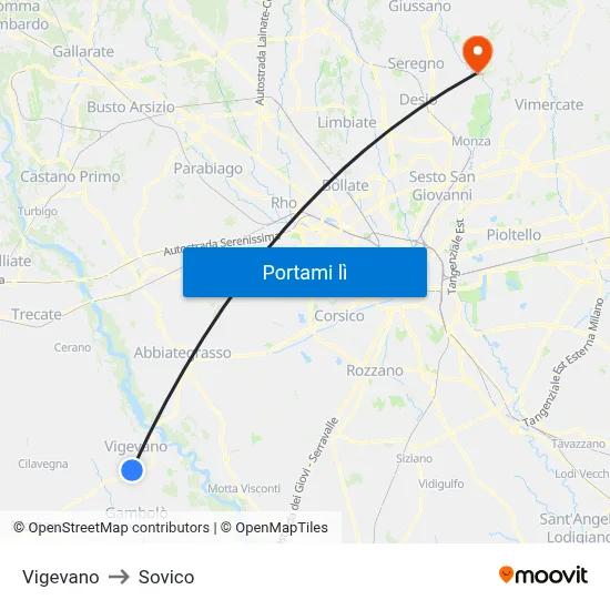 Vigevano to Sovico map