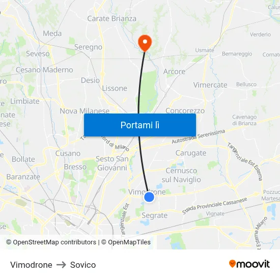 Vimodrone to Sovico map