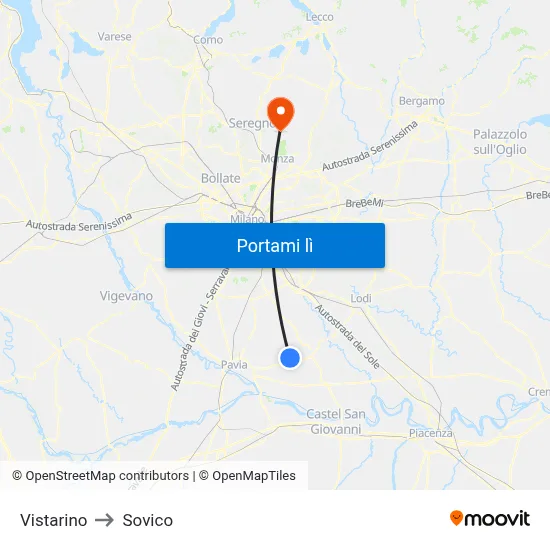 Vistarino to Sovico map