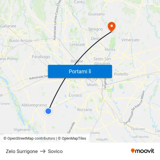 Zelo Surrigone to Sovico map