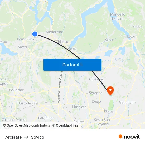 Arcisate to Sovico map