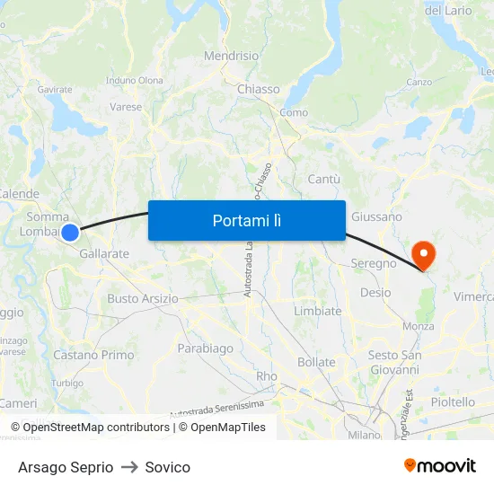 Arsago Seprio to Sovico map