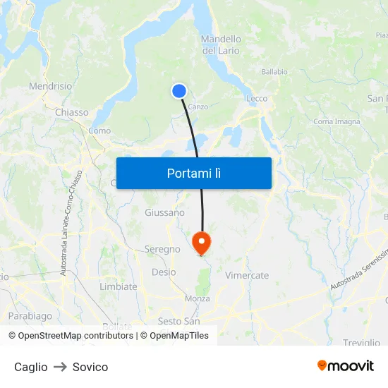 Caglio to Sovico map