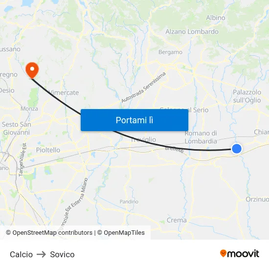 Calcio to Sovico map
