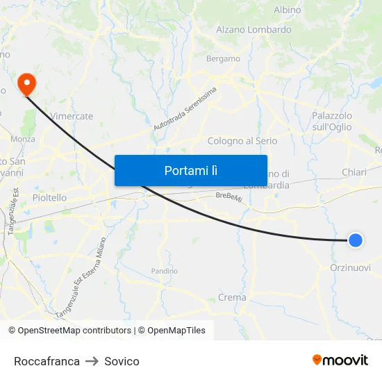 Roccafranca to Sovico map