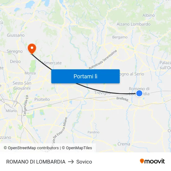 ROMANO DI LOMBARDIA to Sovico map