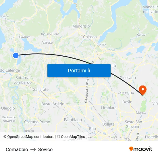 Comabbio to Sovico map