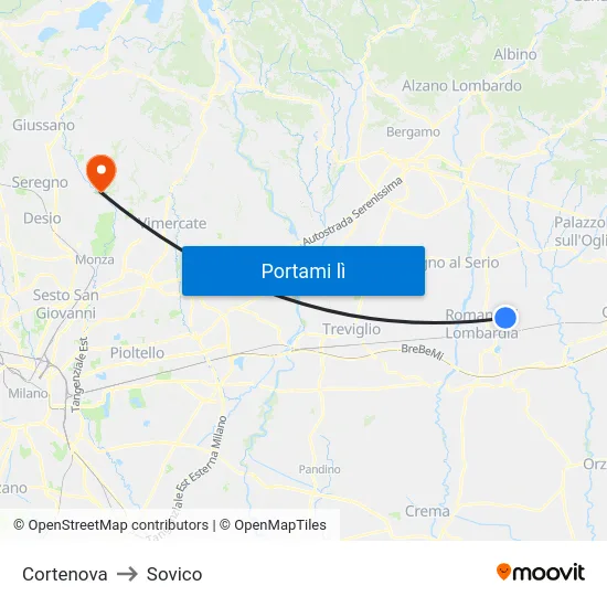 Cortenova to Sovico map