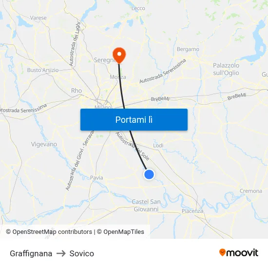 Graffignana to Sovico map