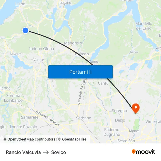 Rancio Valcuvia to Sovico map
