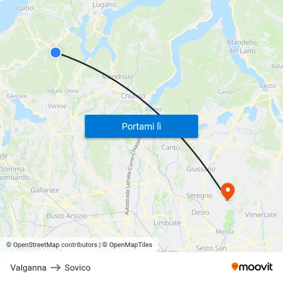 Valganna to Sovico map