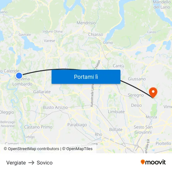 Vergiate to Sovico map