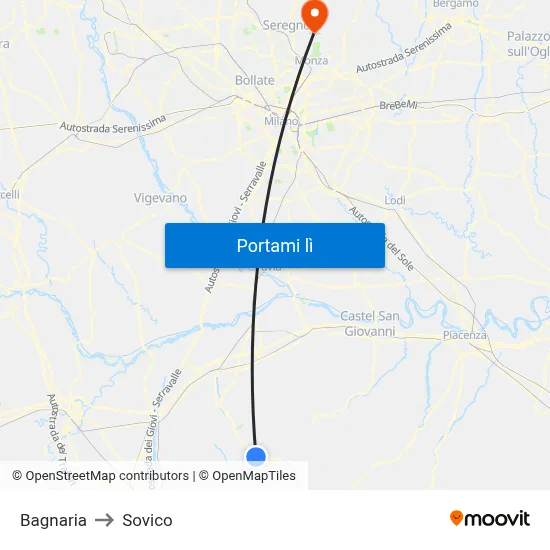 Bagnaria to Sovico map