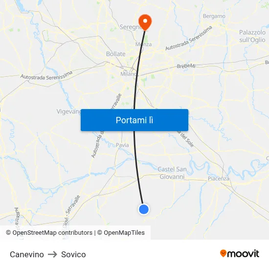 Canevino to Sovico map