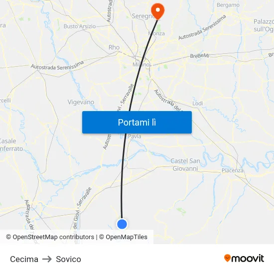 Cecima to Sovico map