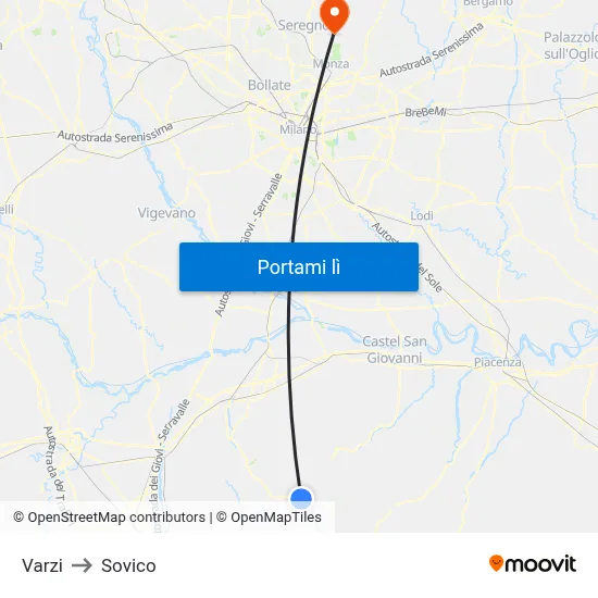 Varzi to Sovico map