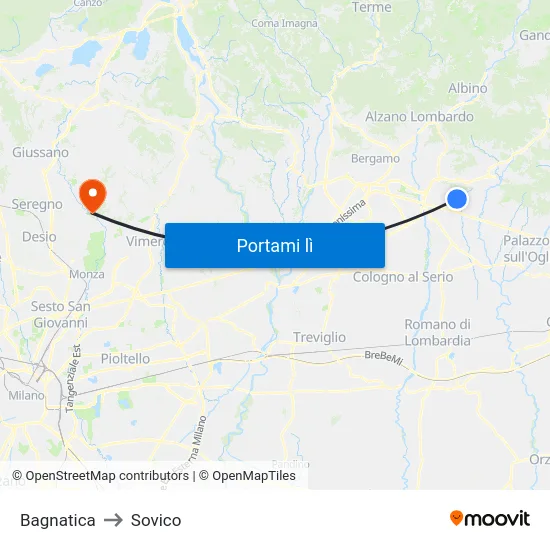 Bagnatica to Sovico map