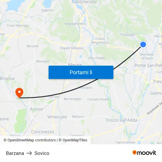 Barzana to Sovico map