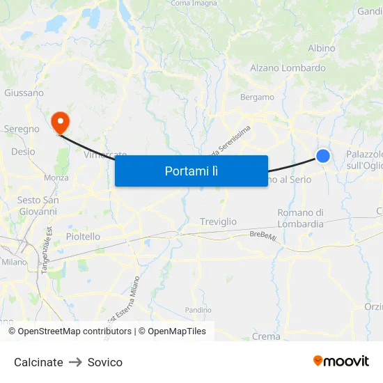 Calcinate to Sovico map