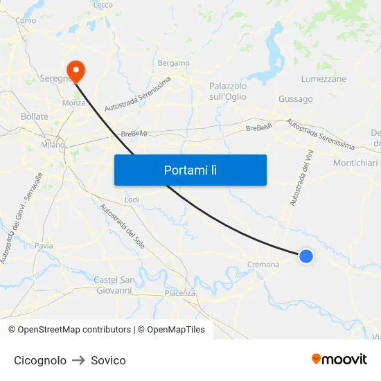 Cicognolo to Sovico map