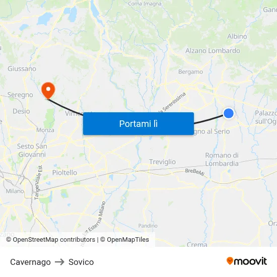 Cavernago to Sovico map