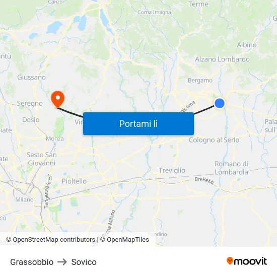 Grassobbio to Sovico map
