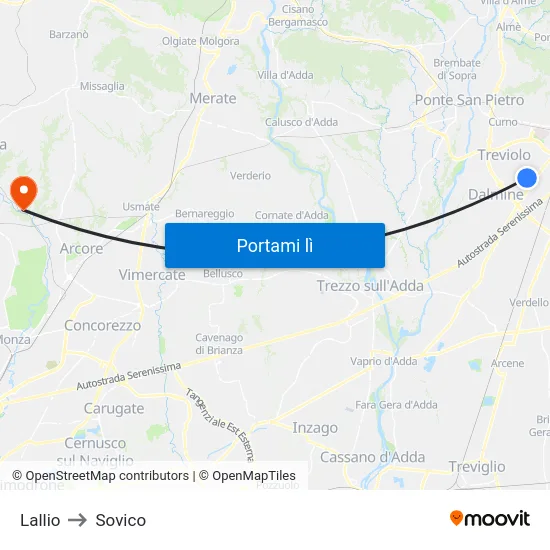 Lallio to Sovico map