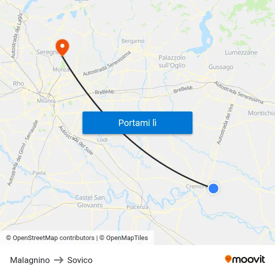 Malagnino to Sovico map