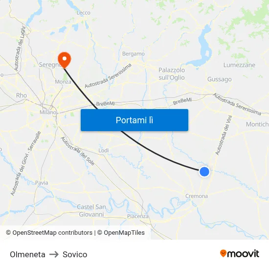 Olmeneta to Sovico map