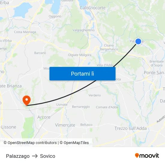Palazzago to Sovico map