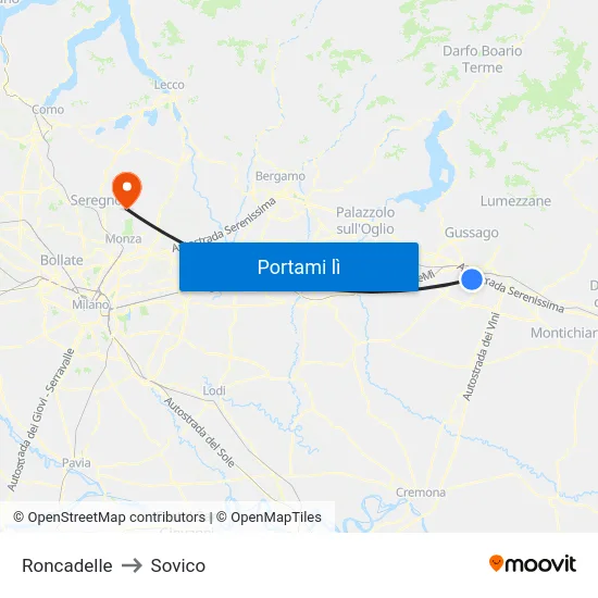 Roncadelle to Sovico map