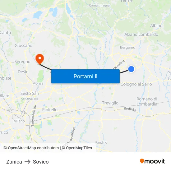 Zanica to Sovico map