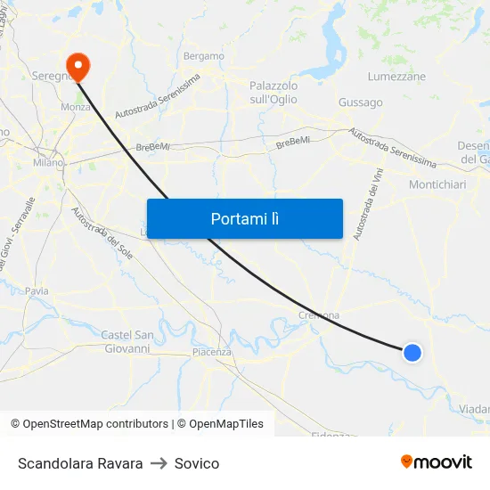 Scandolara Ravara to Sovico map