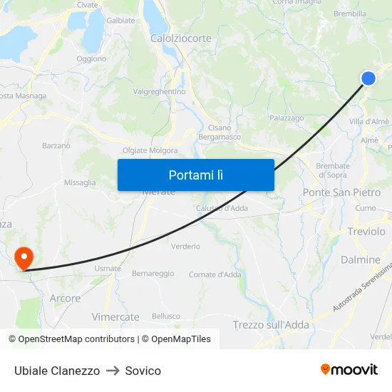 Ubiale Clanezzo to Sovico map