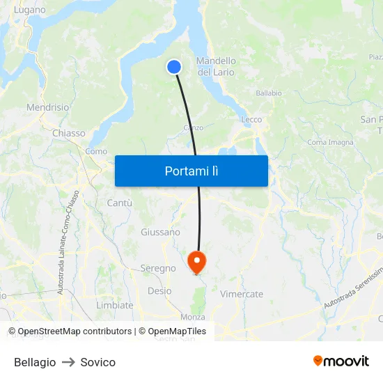Bellagio to Sovico map