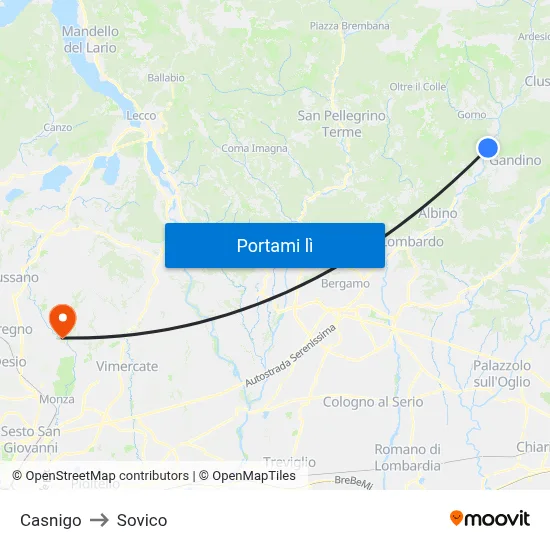 Casnigo to Sovico map