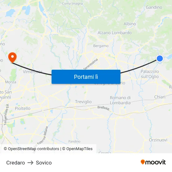 Credaro to Sovico map
