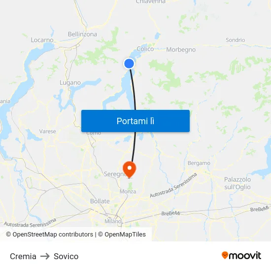 Cremia to Sovico map