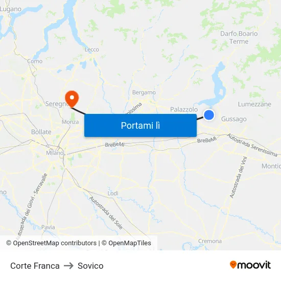 Corte Franca to Sovico map