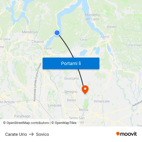 Carate Urio to Sovico map