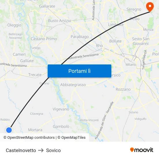 Castelnovetto to Sovico map