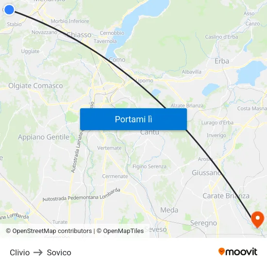 Clivio to Sovico map
