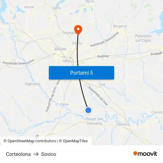 Corteolona to Sovico map
