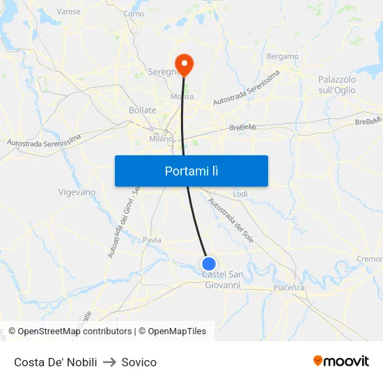 Costa De' Nobili to Sovico map
