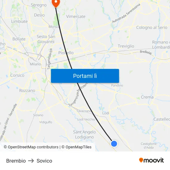 Brembio to Sovico map
