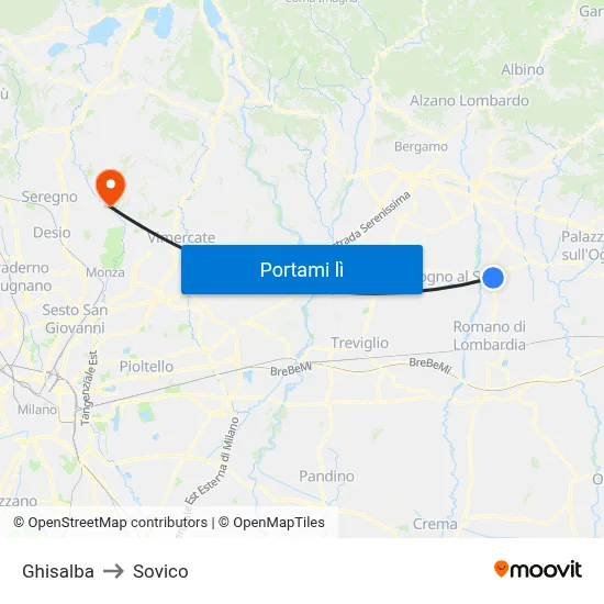 Ghisalba to Sovico map