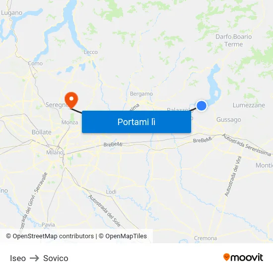 Iseo to Sovico map